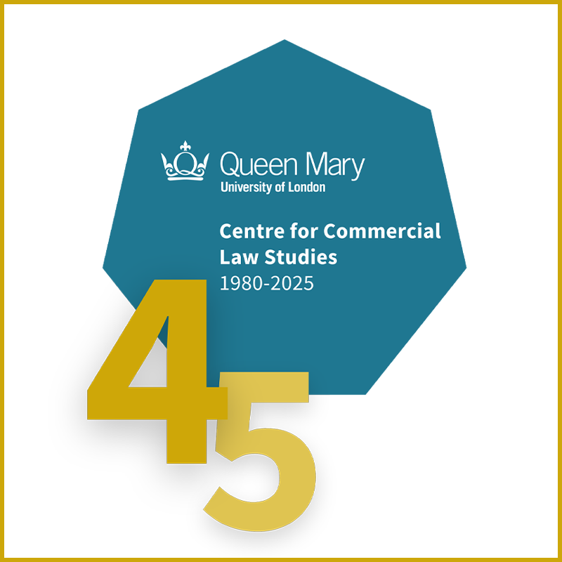 Centre for Commercial Law Studies 45th Anniversary logo surrounded by a gold border.